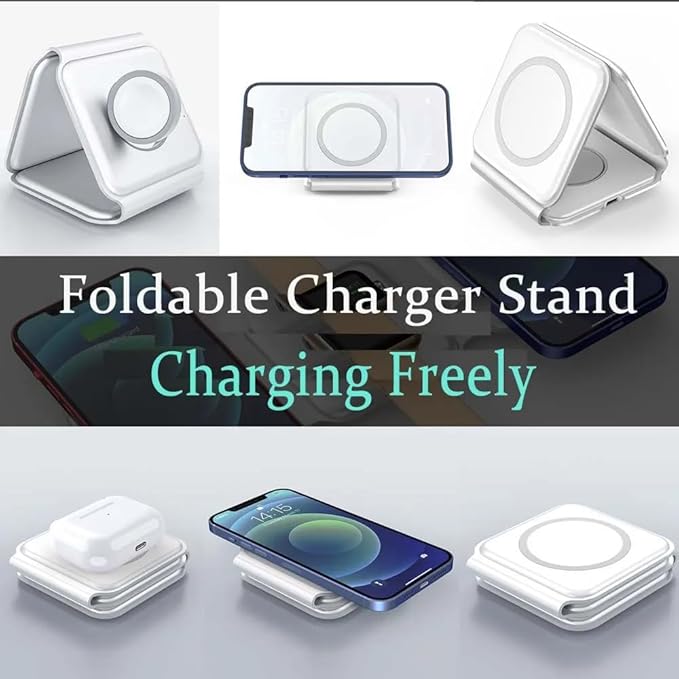 Foldable Magnetic Wireless Charger | 3-in-1 Charging Stand for iPhone, Android, Watches, and AirPods Nawazia