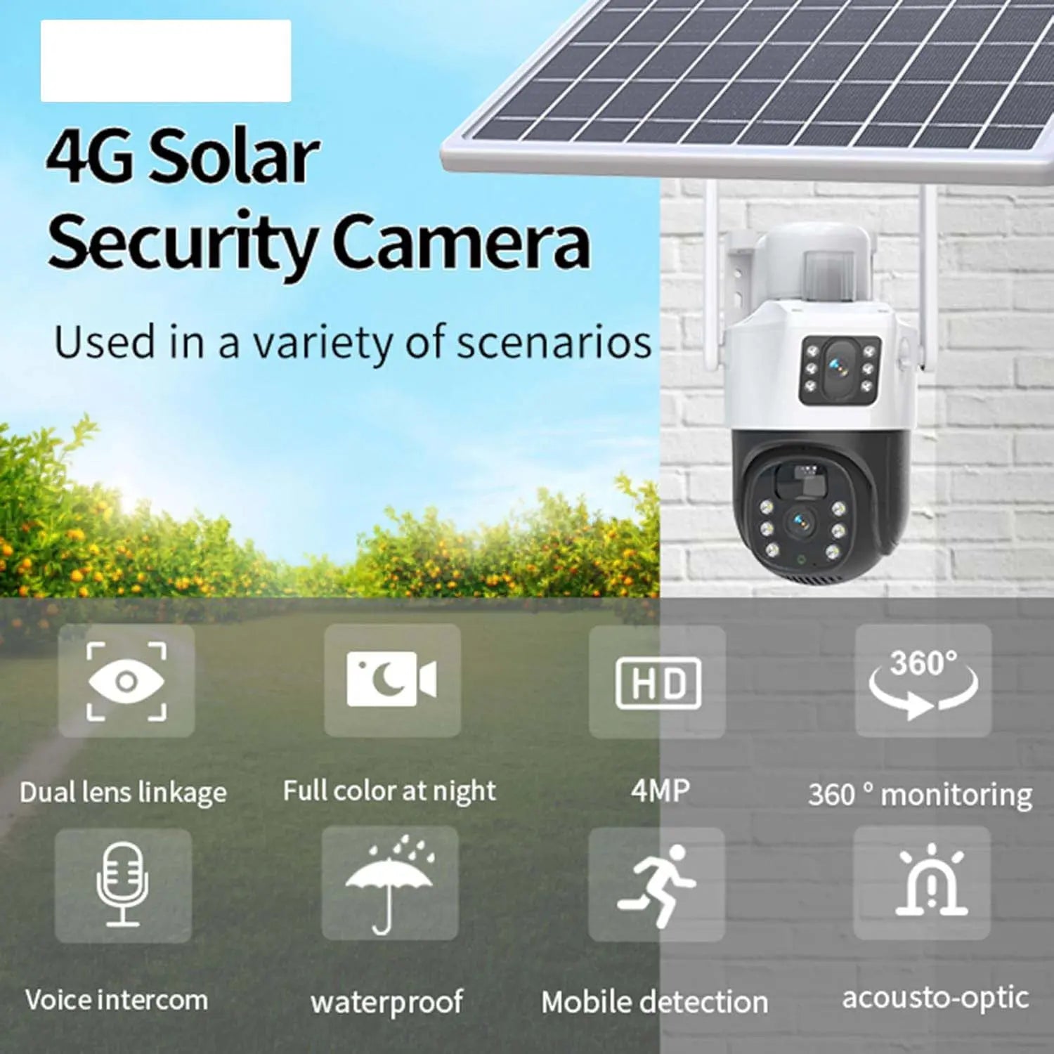 4G LTE Solar Battery Outdoor Camera | HD 4MP | Full-Color Night Vision | Motion Alerts | Sound/Light Warning | IP66 Waterproof | Cloud/TF Card Storage Nawazia