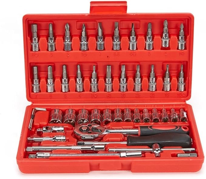 Heavy Duty Hand Tool Storage Box | 46-Piece Portable Auto Repair Kit with Ratchet & Socket Wrench Set Nawazia