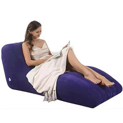 Folding Portable Inflatable Recliner Sofa – S-Type Flocking Lounge Chair with Foot Air Pump for Indoor Living Room & Outdoor Relaxation (Blue)