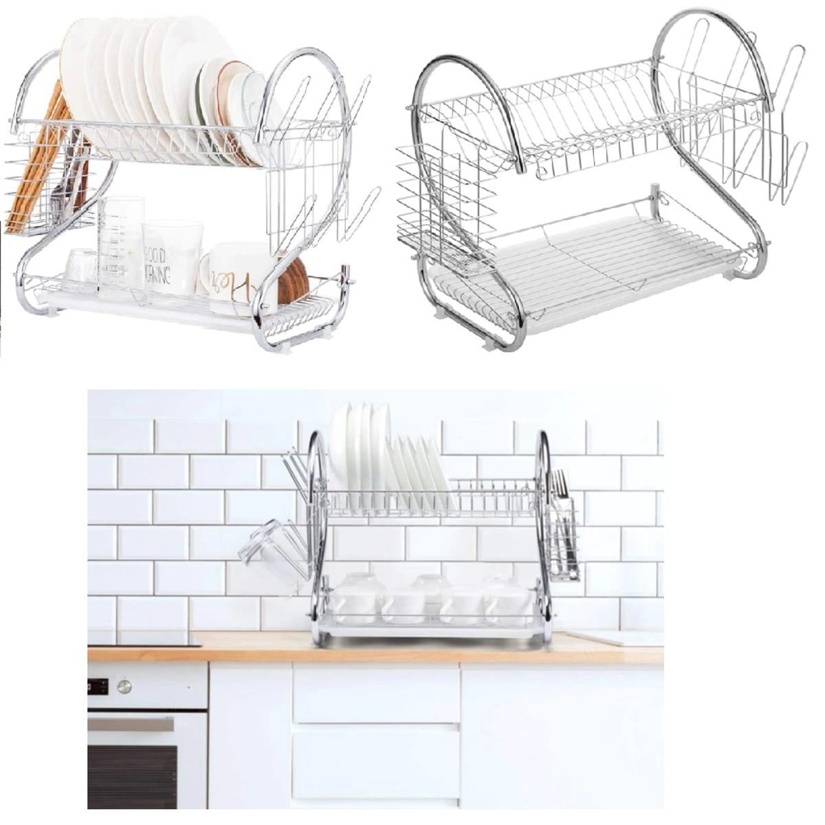 stainless Steel Dish Drainer & Plate Holder with Utensil Organizer