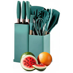 19-Piece Silicone Cooking Utensils & Knife Set | Includes Utensils, Knives, Scissors & Cutting Board with Block